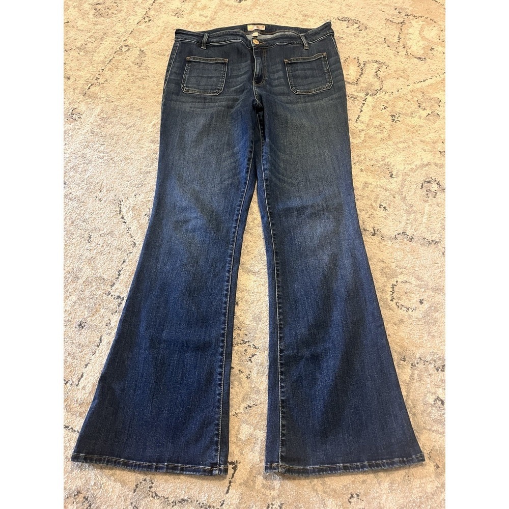 KUT Ana Patch Pocket High Rose Flare Retro 70s Boho Style Jeans Women 16 Western - Picture 2 of 11